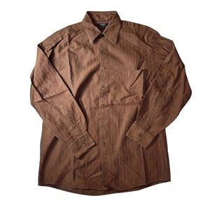 Burberry London Shirt‎ Medium Brown Herringbone Button Up Long Sleeve Made USA